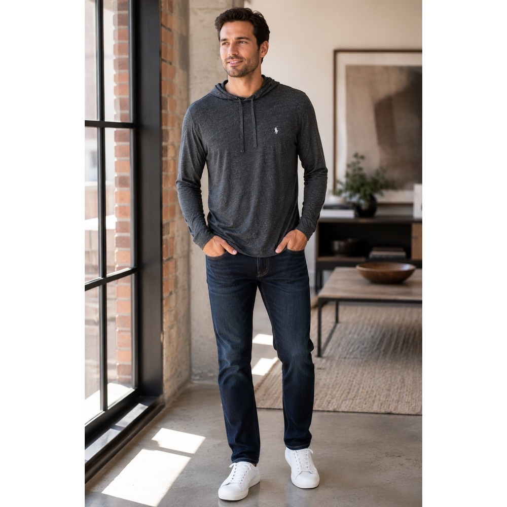 Polo‎ Ralph Lauren Gray Hooded Long Sleeve T-Shirt Hoodie Men's Small